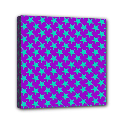 Turquoise Stars Pattern On Purple Mini Canvas 6  X 6  (stretched) by BrightVibesDesign