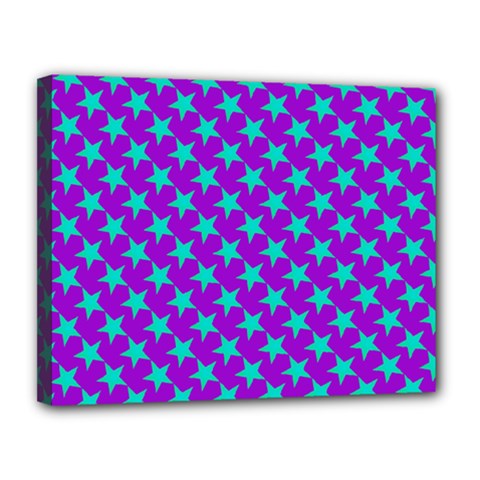 Turquoise Stars Pattern On Purple Canvas 14  X 11  (stretched) by BrightVibesDesign