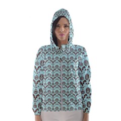 Easter Damask Pattern Robins Egg Blue And Brown Women s Hooded Windbreaker by emilyzragz