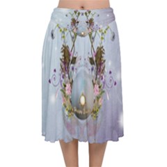 Easter Egg With Flowers Velvet Flared Midi Skirt by FantasyWorld7