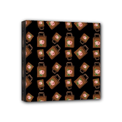 Shopping Bag Pattern Black Mini Canvas 4  X 4  (stretched) by snowwhitegirl