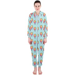 Cotton Candy Pattern Aqua 3d Hooded Jumpsuit (ladies)  by snowwhitegirl