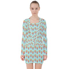 Cotton Candy Pattern Aqua 3d V-neck Bodycon Long Sleeve Dress by snowwhitegirl