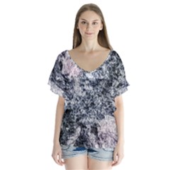 Garden Of The Phoenix Granite V-neck Flutter Sleeve Top by Riverwoman