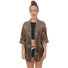 Peacock Feather Bird Exhibition Open Front Chiffon Kimono by Pakrebo