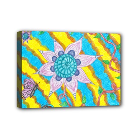 Tie-dye Flower And Butterflies Mini Canvas 7  X 5  (stretched) by okhismakingart