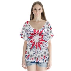 Flaming Sun Abstract V-neck Flutter Sleeve Top by okhismakingart