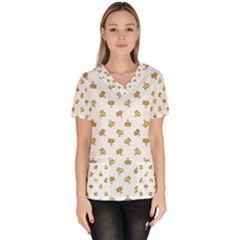 Birds, Animal, Cute, Sketch, Wildlife, Wild, Cartoon, Doodle, Scribble, Fashion, Printed, Allover, For Kids, Drawing, Illustration, Print, Design, Patterned, Pattern Women s V-neck Scrub Top by dflcprintsclothing