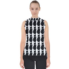 Cat Silouette Pattern Mock Neck Shell Top by snowwhitegirl
