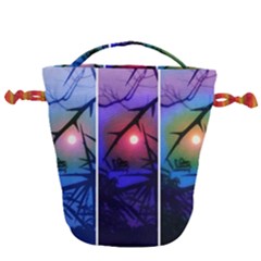 Moon And Locust Tree Collage Drawstring Bucket Bag by okhismakingart