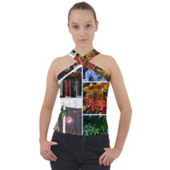 Floral Collage Cross Neck Velour Top by okhismakingart
