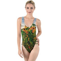 Sunflowers High Leg Strappy Swimsuit by okhismakingart