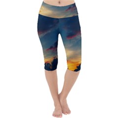 Muted Sunset Lightweight Velour Cropped Yoga Leggings by okhismakingart