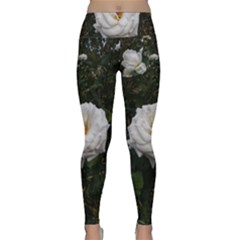 White Smooth Rose Lightweight Velour Classic Yoga Leggings by okhismakingart