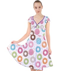 Donut Pattern With Funny Candies Cap Sleeve Front Wrap Midi Dress by genx