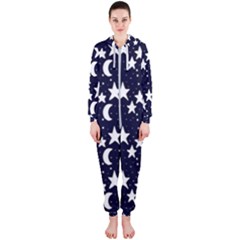 Starry Night Cartoon Print Pattern Hooded Jumpsuit (ladies)  by dflcprintsclothing