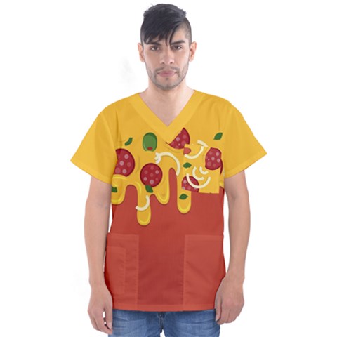 Pizza Topping Funny Modern Yellow Melting Cheese And Pepperonis Men s V-neck Scrub Top by genx