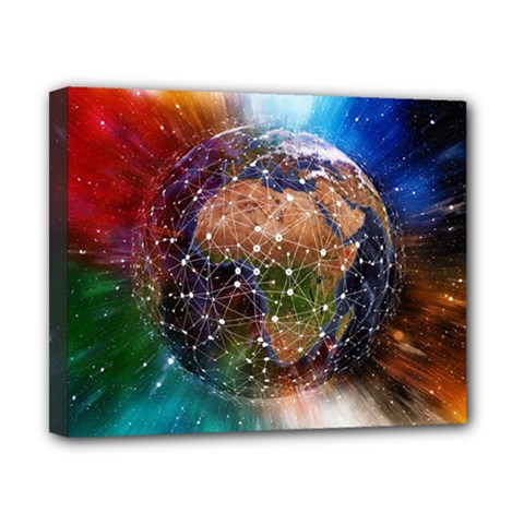 Network Earth Block Chain Globe Canvas 10  X 8  (stretched) by Pakrebo