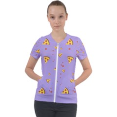 Pizza Pattern Violet Pepperoni Cheese Funny Slices Short Sleeve Zip Up Jacket by genx