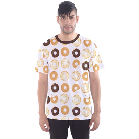 Donuts Pattern With Bites Bright Pastel Blue And Brown Cropped Sweatshirt Men s Sports Mesh Tee by genx