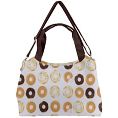 Donuts Pattern With Bites Bright Pastel Blue And Brown Cropped Sweatshirt Double Compartment Shoulder Bag by genx