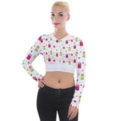 Popsicle Juice Watercolor With Fruit Berries And Cherries Summer Pattern Long Sleeve Cropped Velvet Jacket by genx