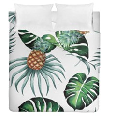 Pineapple Tropical Jungle Giant Green Leaf Watercolor Pattern Duvet Cover Double Side (queen Size) by genx