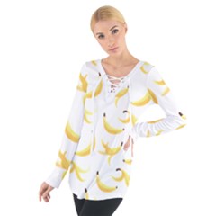 Yellow Banana And Peels Pattern With Polygon Retro Style Tie Up Tee by genx