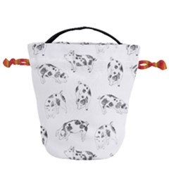 Pigs Handrawn Black And White Square13k Black Pattern Skull Bats Vintage K Drawstring Bucket Bag by genx