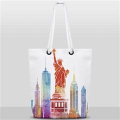 New York City Poster Watercolor Painting Illustrat Full Print Rope Handle Tote (small) by Sudhe