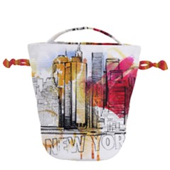 New York City Skyline Vector Illustration Drawstring Bucket Bag by Sudhe