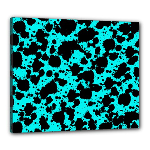 Bright Turquoise And Black Leopard Style Paint Splash Funny Pattern Canvas 24  X 20  (stretched) by yoursparklingshop