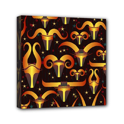 Stylised Horns Black Pattern Mini Canvas 6  X 6  (stretched) by HermanTelo