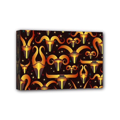 Stylised Horns Black Pattern Mini Canvas 6  X 4  (stretched) by HermanTelo