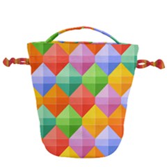 Background Colorful Geometric Triangle Rainbow Drawstring Bucket Bag by HermanTelo