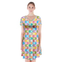 Seamless Pattern Background Abstract Rainbow Short Sleeve V-neck Flare Dress by HermanTelo