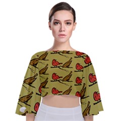 Bird Animal Nature Wild Wildlife Tie Back Butterfly Sleeve Chiffon Top by HermanTelo