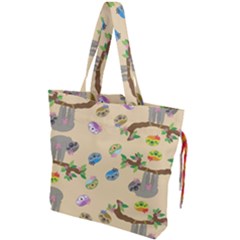 Sloth Neutral Color Cute Cartoon Drawstring Tote Bag by HermanTelo