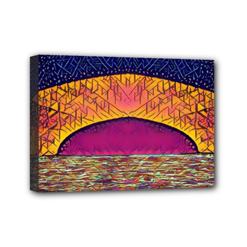 Abstract Sunrise Ocean Sunset Sky Mini Canvas 7  X 5  (stretched) by Pakrebo