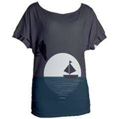 Birds Moon Moonlight Tree Animal Women s Oversized Tee by HermanTelo