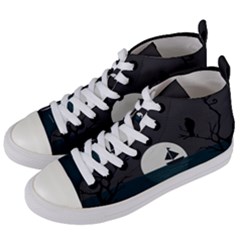 Birds Moon Moonlight Tree Animal Women s Mid-top Canvas Sneakers by HermanTelo