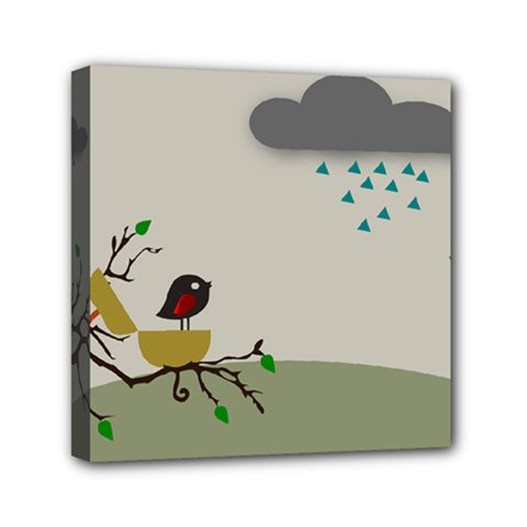 Birds Tree Animal Black Tree Mini Canvas 6  X 6  (stretched) by HermanTelo