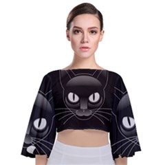 Grey Eyes Kitty Cat Tie Back Butterfly Sleeve Chiffon Top by HermanTelo