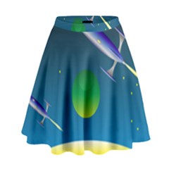 Rocket Spaceship Space High Waist Skirt by HermanTelo
