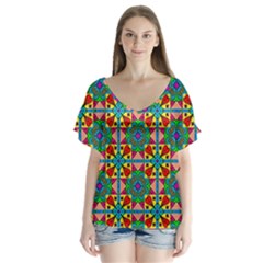 Seamless Pattern Tile Tileable V-neck Flutter Sleeve Top by Pakrebo