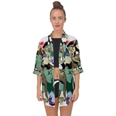 Zoo Animals Peacock Lion Hippo Open Front Chiffon Kimono by Pakrebo
