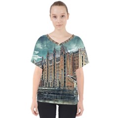 Architecture City Building Travel V-neck Dolman Drape Top by Pakrebo