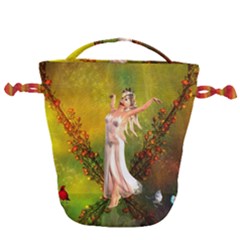Beautiful Fairy With Wonderful Flowers Drawstring Bucket Bag by FantasyWorld7