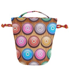 Background Colorful Abstract Brown Drawstring Bucket Bag by HermanTelo