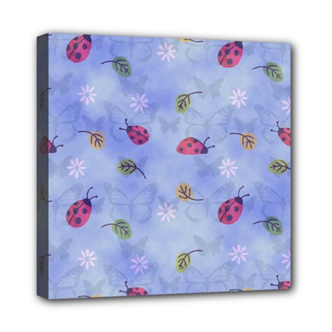 Ladybug Blue Nature Mini Canvas 8  X 8  (stretched) by HermanTelo